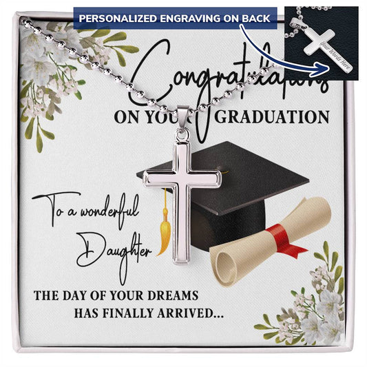 Graduation - Congratulation Cross -Military Style Ball Chain - Daughter