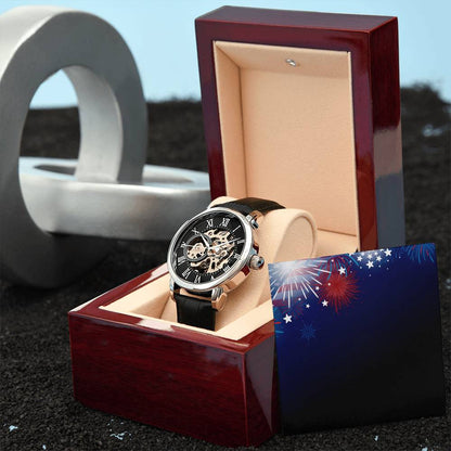 Men's Openwork Watch with Mahogany Box - A Luxury Daring Timepiece