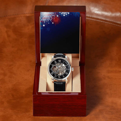 Men's Openwork Watch with Mahogany Box - A Luxury Daring Timepiece