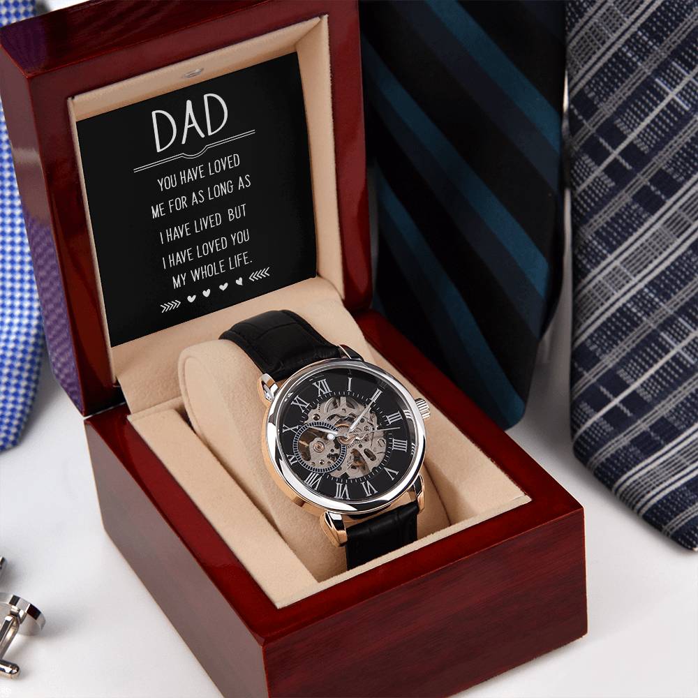 Dad you have loved me Men's Openwork Watch with Mahogany Box - A Luxury Daring Timepiece