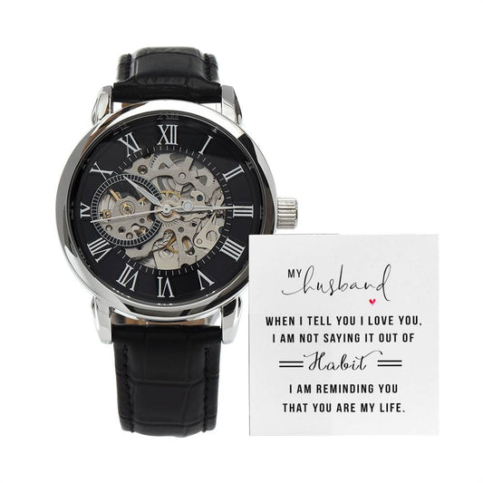 My Husband when I tell you I love you Men's Openwork Watch with Mahogany Box - A Luxury Daring Timepiece
