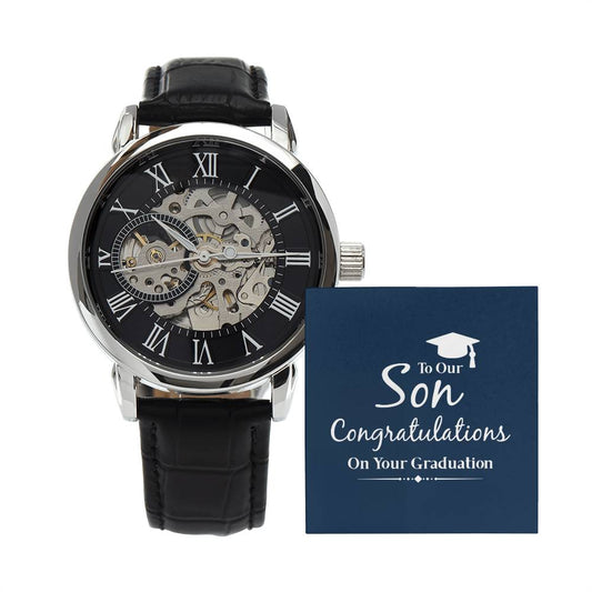 to our son congratulations on your graduation Men's Openwork Watch with Mahogany Box - A Luxury Daring Timepiece