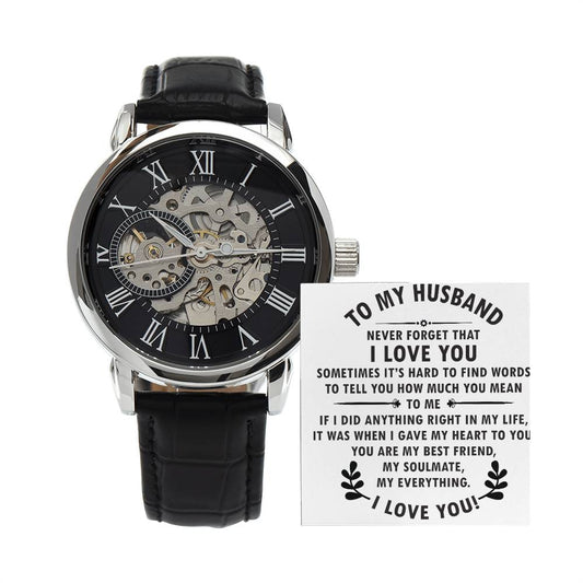 To my husband - never forget that Men's Openwork Watch with Mahogany Box - A Luxury Daring Timepiece